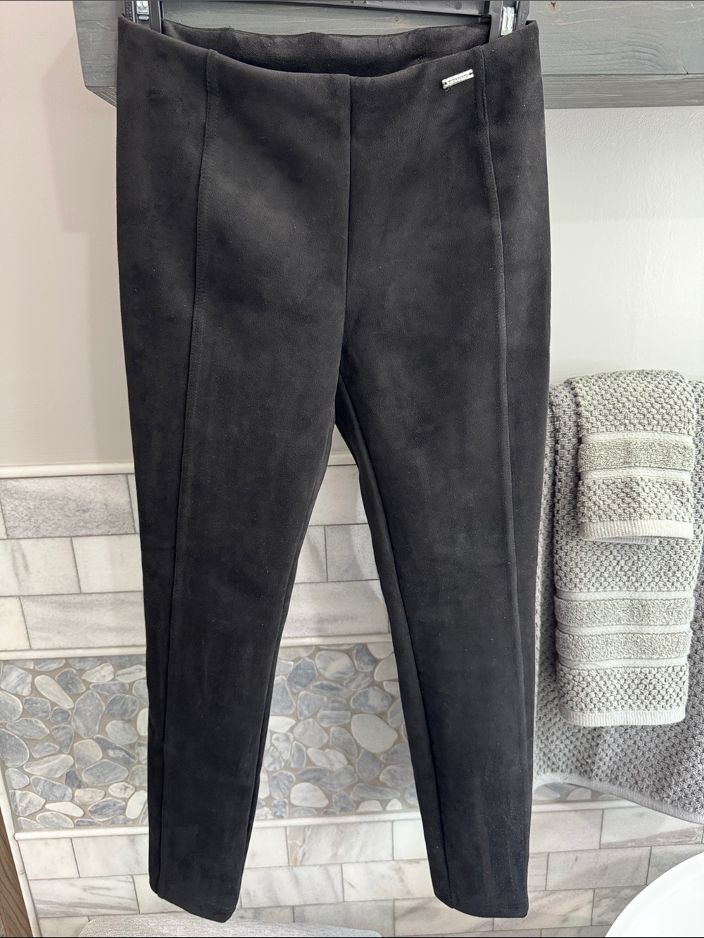 Tahari Black Suede Petite Ponte Trousers
